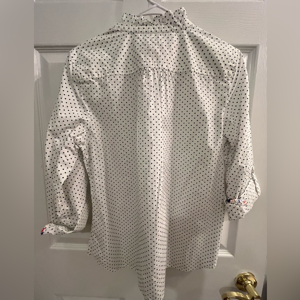 NWT Talbots Blouse White Popover Ruffle Neck Polka Dot Long Sleeve Size M Petite - Picture 6 of 12